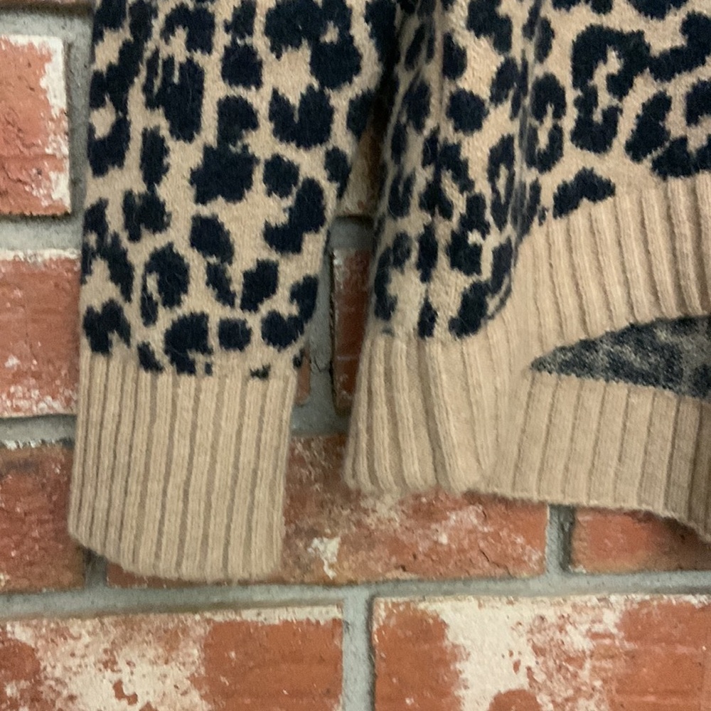 J. Crew Alpaca Merino Wool Tan Black Leopard Print Turtleneck Sweater - Picture 5 of 7